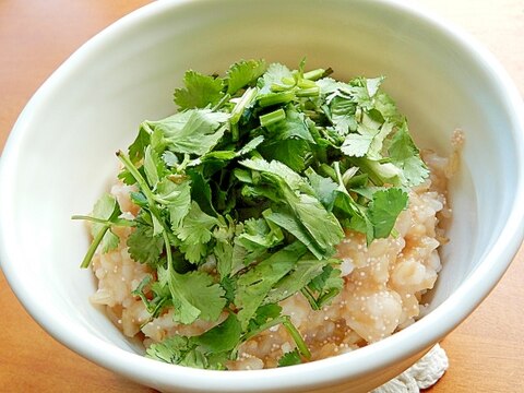 流行のパクチーで❤たらこ発芽米ご飯お粥♪（塩なし）